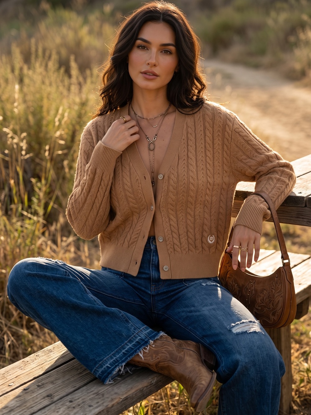 PINK Victoria's Secret Super Soft Camel Cable-Knit V-Neck Cardigan RUNS SMALL